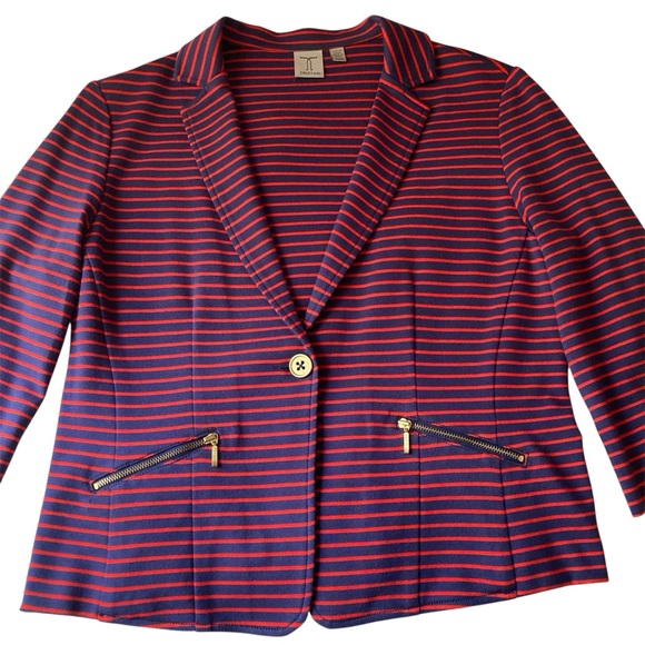 Tristan Jackets & Blazers - TRISTAN | Red and Blue Striped Fitted Knit Blazer Size M Like New